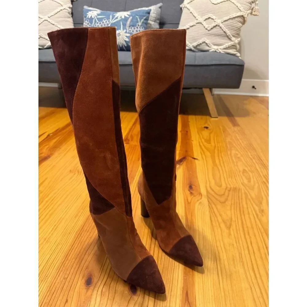 Ulla Johnson Jerri Cowhide Suede Patchwork Knee High Tall Boots Size EUR 38 US 8